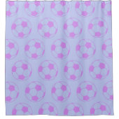 Cute Soccer Ball Pattern in Purple and Blue Duschvorhang (Vorderseite)