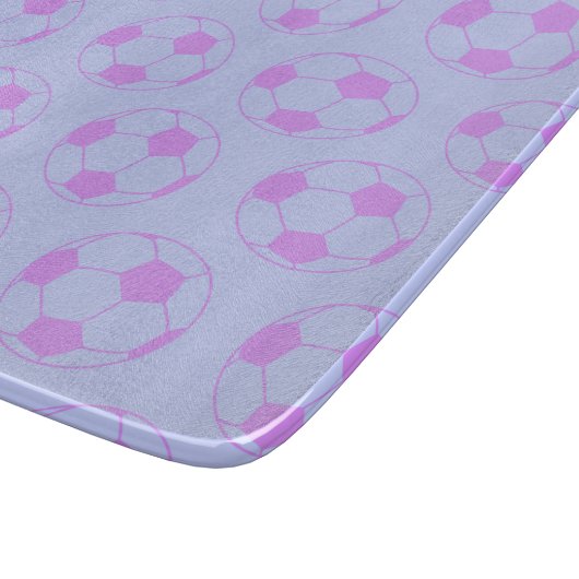 Cute Soccer Ball Pattern in Purple and Blue Schneidebrett (Ecke)