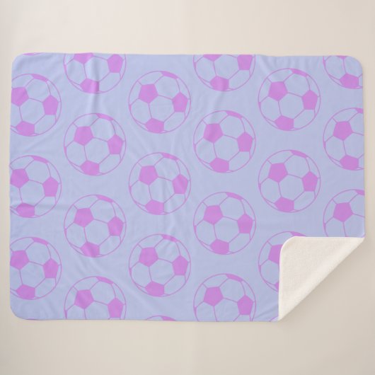 Cute Soccer Ball Pattern in Purple and Blue Sherpadecke (Vorderseite (Horizontal))