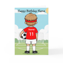Cute Soccer Football Boy Red Shirt Birthday Card