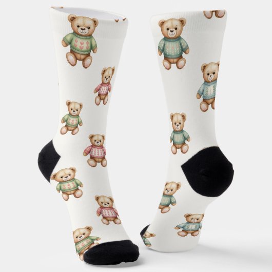 Cute Socks with Christmas Teddy Bear in Sweaters Socken (Gewinkelt)