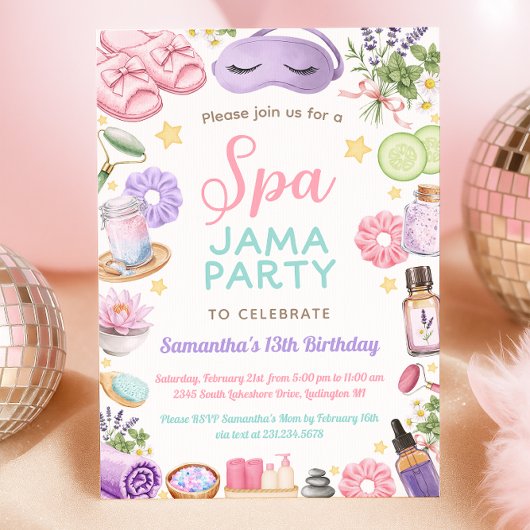 Cute Spa Pajama Party Birthday Einladung