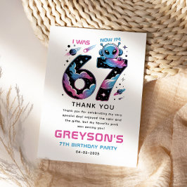 Cute Space 7. Geburtstag | Sechs und Sieben Jahre  Dankeskarte