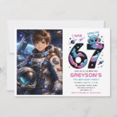 Cute Space 7th Birthday photo | Six & Seven  Einladung (Vorderseite)