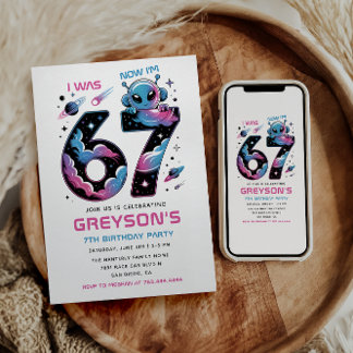 Cute Space 7th Birthday | Six & Seven Year Old  Einladung