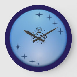 Cute Space Astronaut Wall Clock – Blue Galaxy Star Große Wanduhr