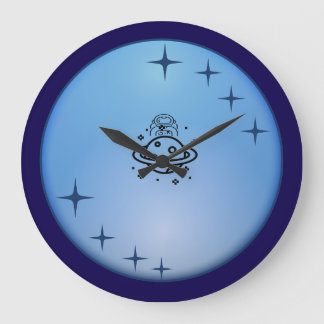 Cute Space Astronaut Wall Clock – Blue Galaxy Star Große Wanduhr