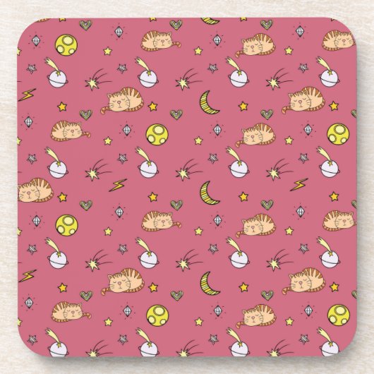 Cute Space Cat Pattern – Adorable Cosmic Kitty Getränkeuntersetzer (Vorderseite)