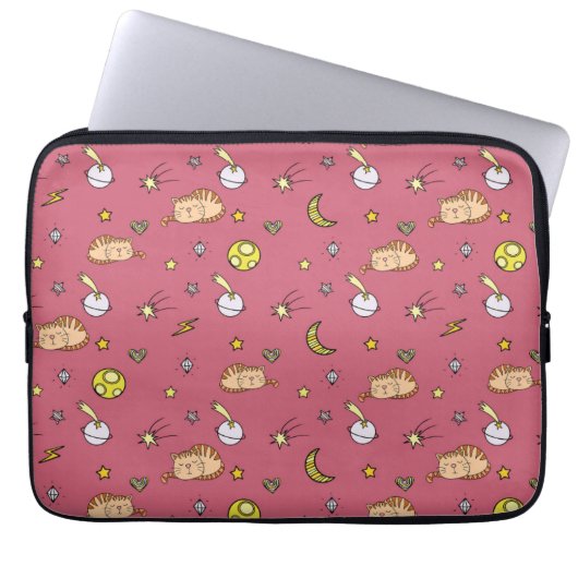 Cute Space Cat Pattern – Adorable Cosmic Kitty Laptopschutzhülle (Vorderseite)