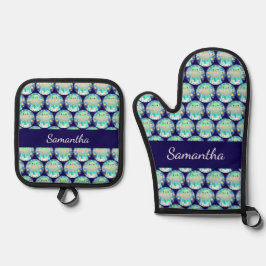 Cute Space Creature And Bunny Rabbit Ofenhandschuh & Topflappen-Set