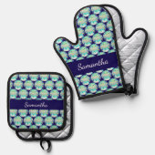 Cute Space Creature And Bunny Rabbit Ofenhandschuh & Topflappen-Set (Vorderseite/Rückseite)