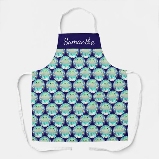 Cute Space Creature And Bunny Rabbit Schürze (Vorderseite)