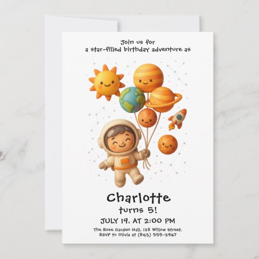 Cute Space Explorer Birthday Card Einladung (Vorderseite)