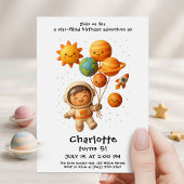 Cute Space Explorer Birthday Card Einladung