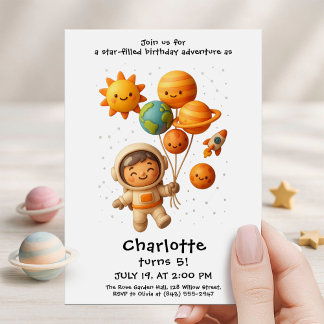 Cute Space Explorer Birthday Card Einladung