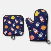 Cute Space Explorer Kids Pattern Ofenhandschuh & Topflappen-Set (Vorderseite)