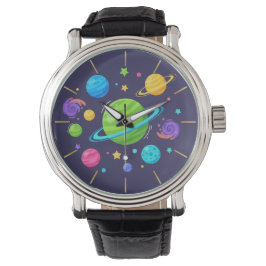 Cute Space Planets Watch Armbanduhr