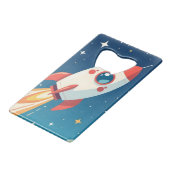 Cute space rocket blasting off geldbeutel flaschenöffner (Vorderseite Schrägansicht)
