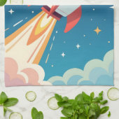 Cute space rocket blasting off geschirrtuch (Gefaltet)