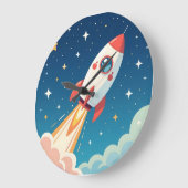 Cute space rocket blasting off große wanduhr (Winkel)