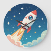 Cute space rocket blasting off große wanduhr (Vorderseite)