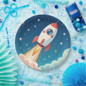 Cute space rocket blasting off pappteller (Party)