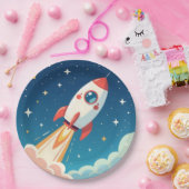 Cute space rocket blasting off pappteller (Party)