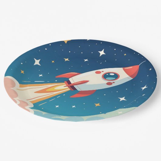 Cute space rocket blasting off pappteller (Schrägansicht)