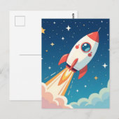 Cute space rocket blasting off postkarte (Vorne/Hinten)