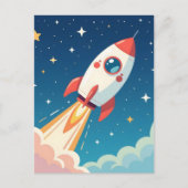 Cute space rocket blasting off postkarte (Vorderseite)