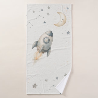 Cute Space Theme Bath Towels with Whimsical Rocket Badehandtuch