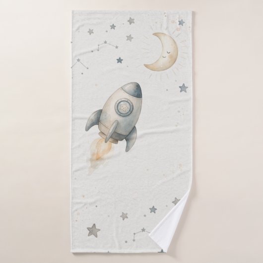 Cute Space Theme Bath Towels with Whimsical Rocket Badehandtuch (Badehandtuch)