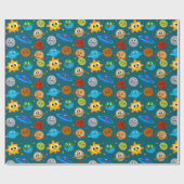 Cute Space Wrapping Paper, Suns, Earths, Moons Geschenkpapier (Flach)