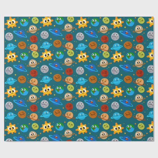 Cute Space Wrapping Paper, Suns, Earths, Moons Geschenkpapier (Flach)