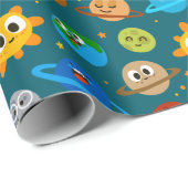 Cute Space Wrapping Paper, Suns, Earths, Moons Geschenkpapier (Rolleneckpunkt)