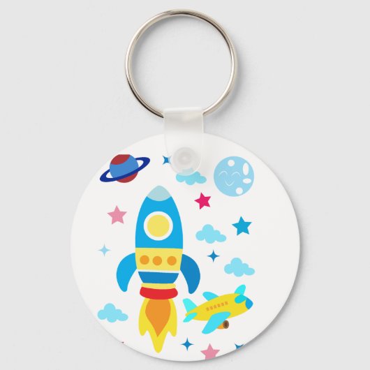 Cute Spacecraft Rocket Ships Pattern Schlüsselanhänger (Rückseite)