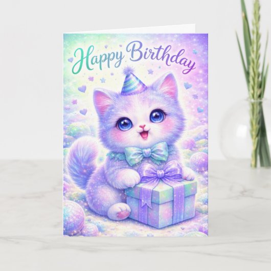Cute Sparkle Kitten Happy Birthday Card - Magical  Karte (Vorderseite)