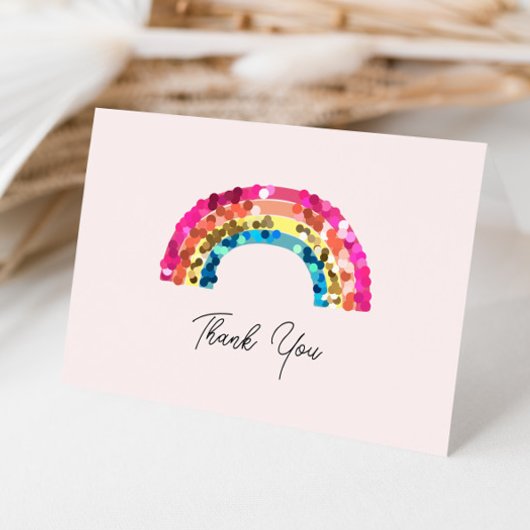 Cute Sparkly Sequin Rainbow Birthday Party Dankeskarte