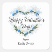 Cute Splendid Blue Shades Floral Valentine's Day Quadratischer Aufkleber (Vorderseite)