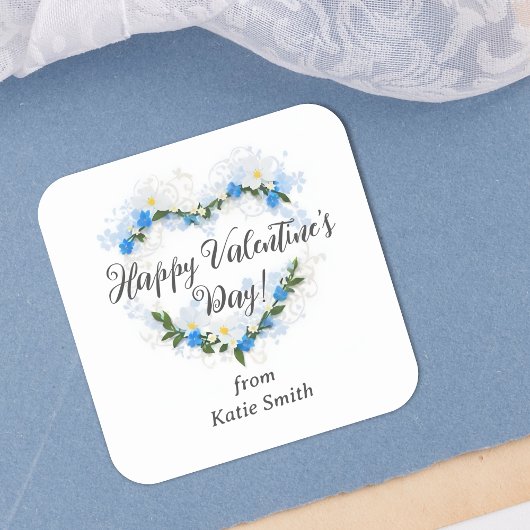Cute Splendid Blue Shades Floral Valentine's Day Quadratischer Aufkleber