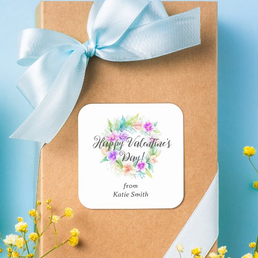 Cute Splendid Cute Floral Valentine's Day Wreath  Quadratischer Aufkleber