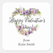 Cute Splendid Purple Shades Floral Valentine's Day Quadratischer Aufkleber (Vorderseite)