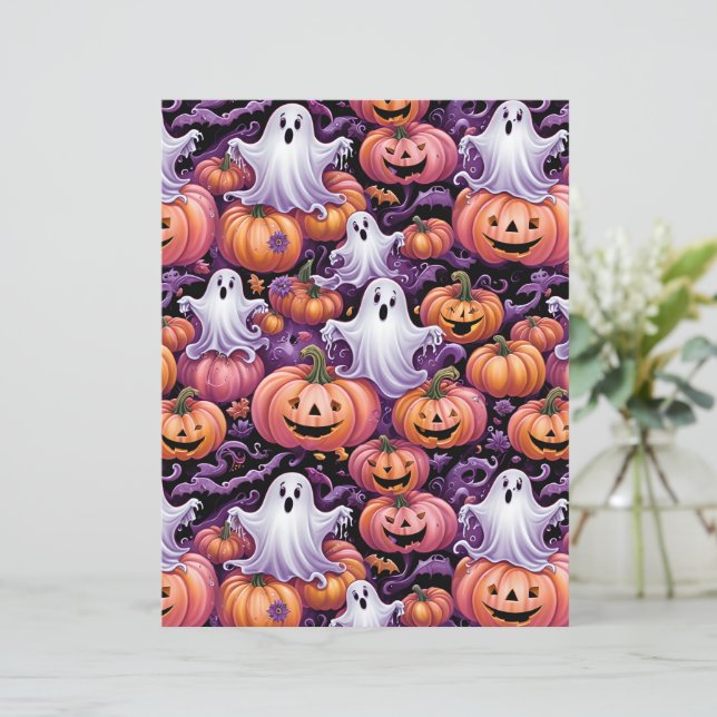 Cute Spooky Ghosts & Jack-o'-Lantern Pattern Paper (Stehend Vorderseite)