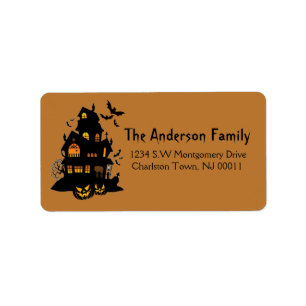 Cute Spooky Halloween Haunted House & Bats Adressaufkleber