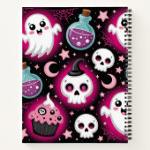 Cute Spooky Halloween Pattern with Ghosts, Skulls Notizblock (Rückseite)
