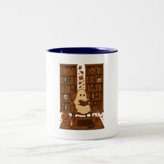 Cute Spooky Library, Autumn Reading Ghost, Zweifarbige Tasse