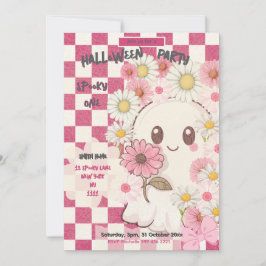 Cute Spooky Pink Daisy Halloween Party Invitation Einladung