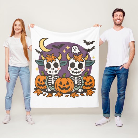 Cute Spooky Skeleton Cows Fleece Blanket (Beispiel)