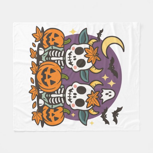 Cute Spooky Skeleton Cows Fleece Blanket (Vorderseite (Horizontal))