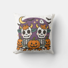 Cute Spooky Skeleton Cows Throw Pillow Kissen